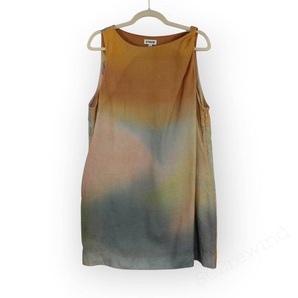 XL STAUD Boa Ombré Linen Shift Dress Pastel Clouds Mini Tank POCKETS - Picture 2 of 13